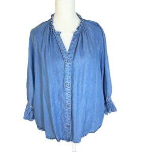 Hope & Harlow Denim Chambray 3/4 Sleeve Blouse Women’s Size Medium